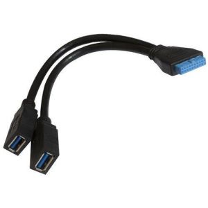Two USB 3.0 Female Type A Ports to 20 Pin MB Adapter Cable