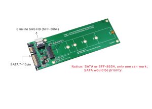 Slimline SAS (SFF-8654) and SATA to M.2 SSD Adapter