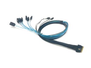 SlimSAS 8i (SFF-8654) Straight to 8X SATA Cable with Sideband Connectors - 1 Meter